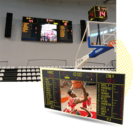 Scoreboards with built-in video screen