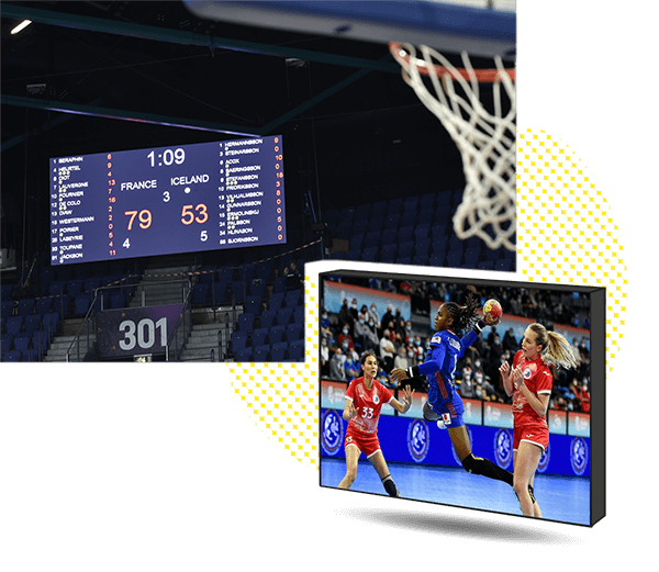 La pantalla de vídeo LED para promocionar a los patrocinadores y mostrar las puntuaciones de los partidos